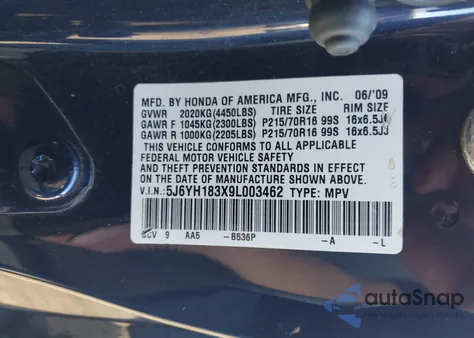 2009 Honda Element Lx from USA, damaged, VIN 5J6YH183X9L003462